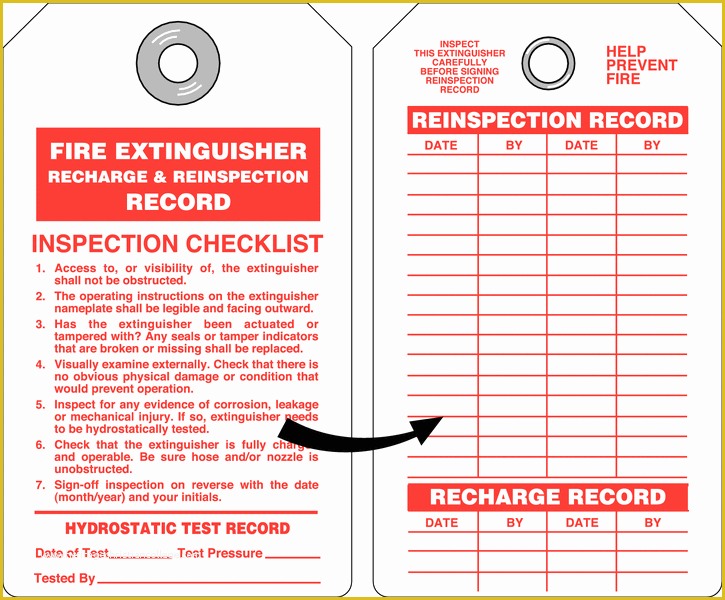 Free Fire Extinguisher Inspection Tags Template Of Fire Extinguisher Recharge and Re Inspection Tag with