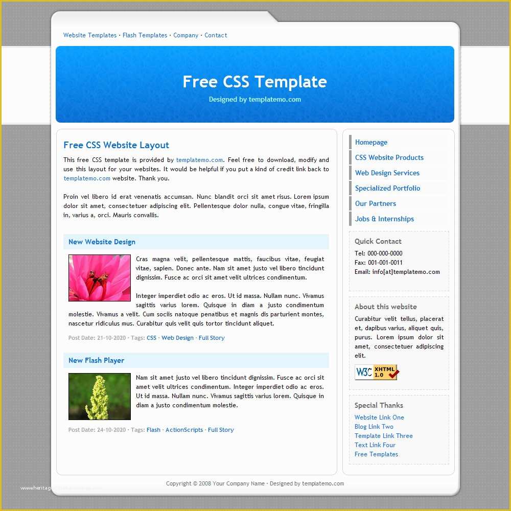 Free Flash Site Templates Download Of 007 Simple Blue Template