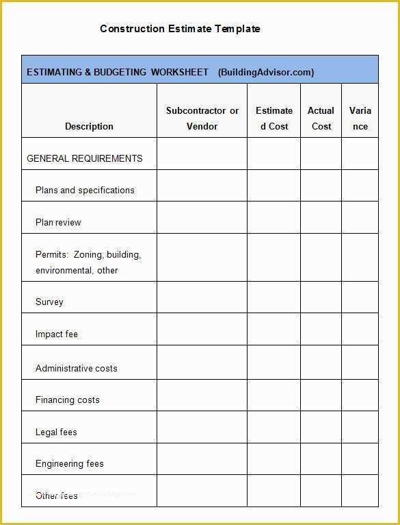 Free General Contractor Business Card Templates Of 5 Construction Estimate Templates Pdf Doc Excel