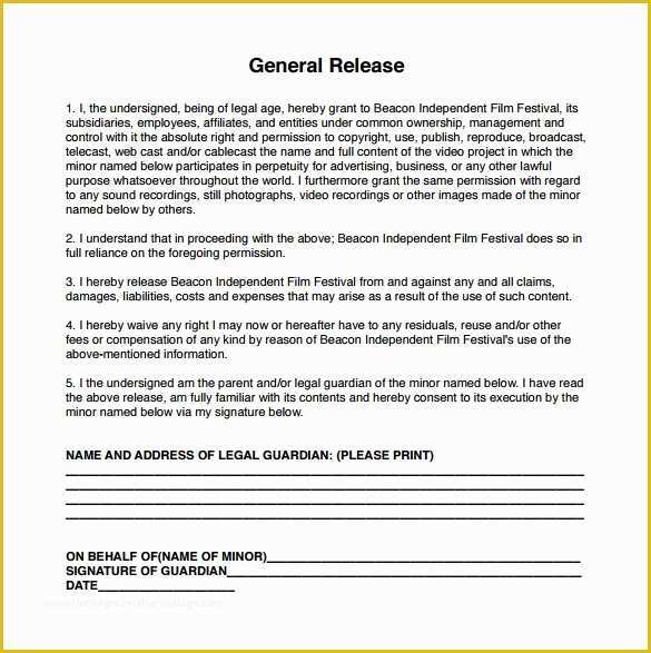 Free General Release form Template Of 8 General Release forms – Samples Examples & formats