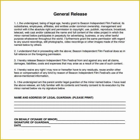 Free General Release form Template Of 8 General Release forms – Samples Examples &amp; formats