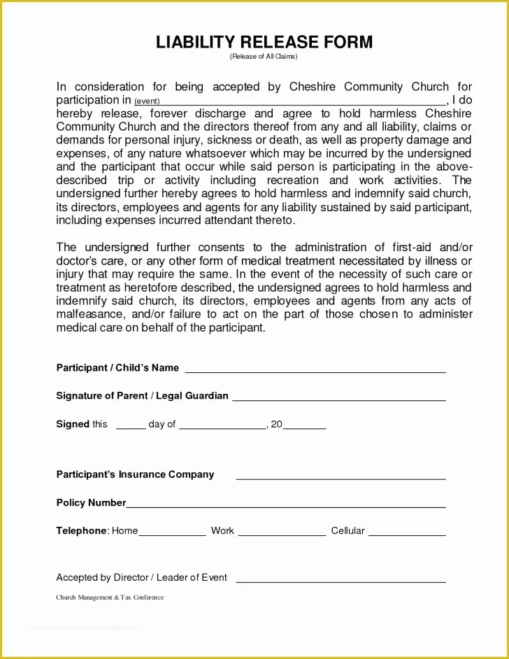 Free General Release form Template Of form Injury Waiver form