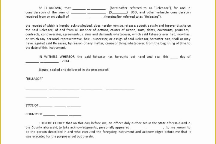 Free General Release form Template Of Free General Release form