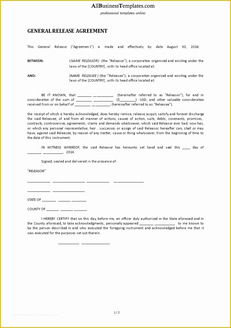 Free General Release form Template Of Free General Release form