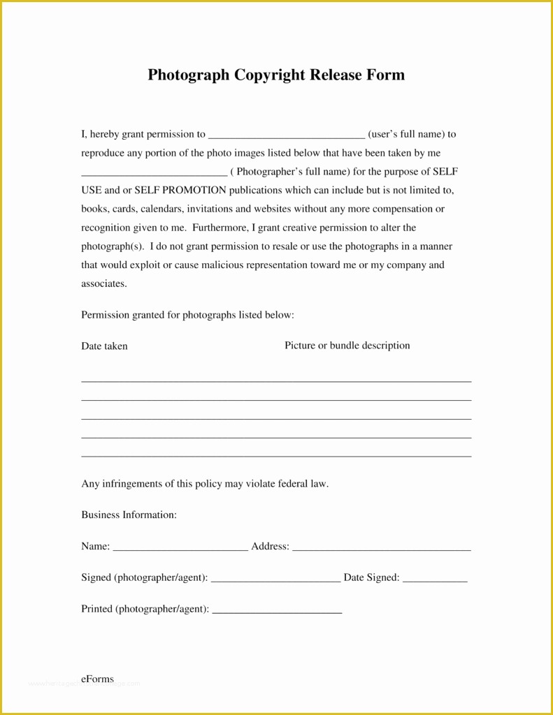 Free General Release form Template Of Free Generic Copyright Release form Pdf