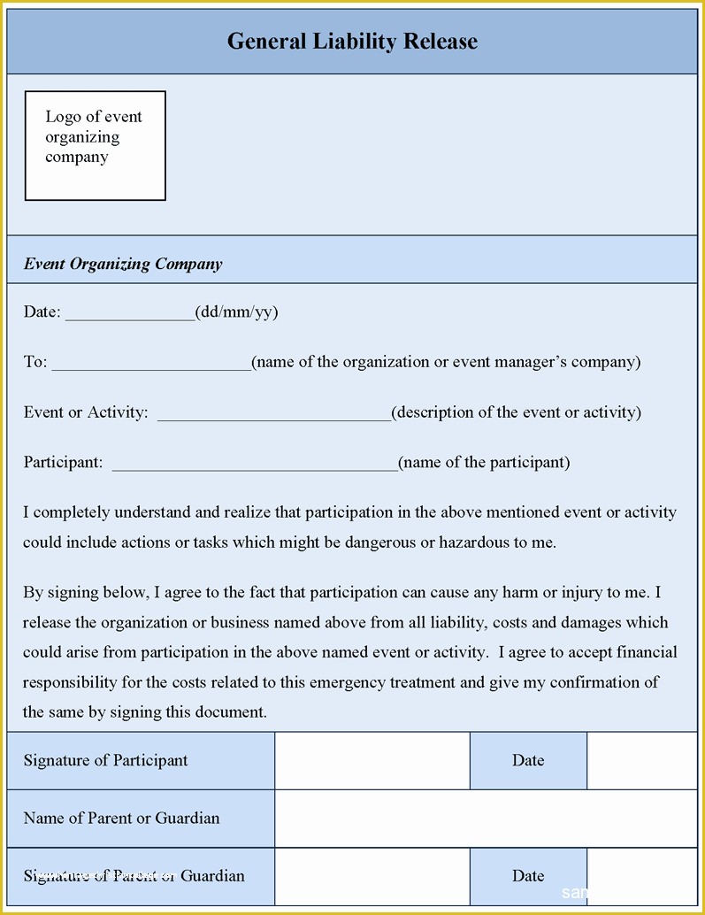 Free General Release form Template Of General Liability Release form Free Printable Documents
