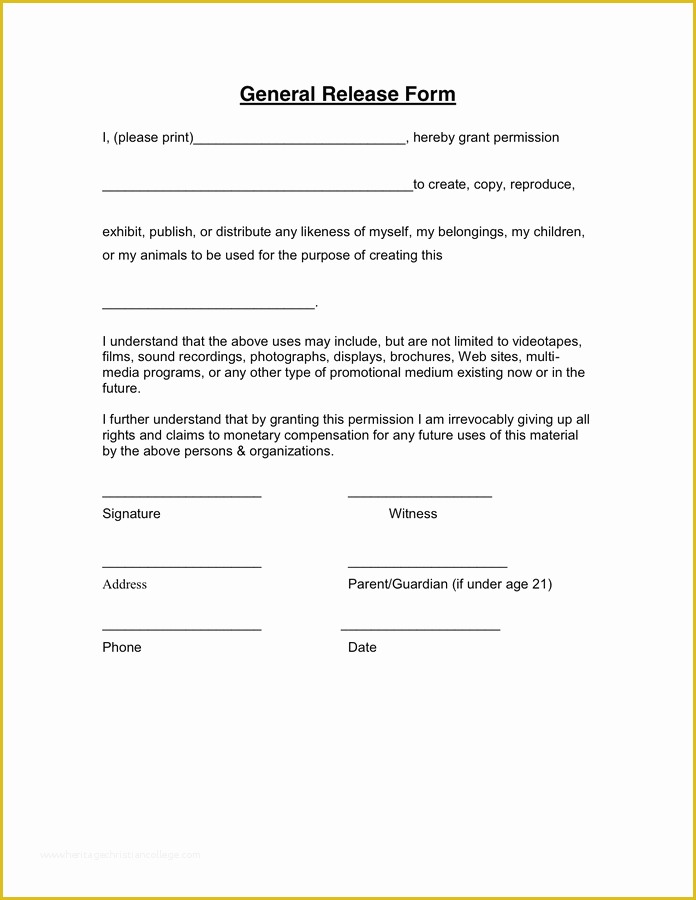 Free General Release form Template Of General Release form In Word and Pdf formats