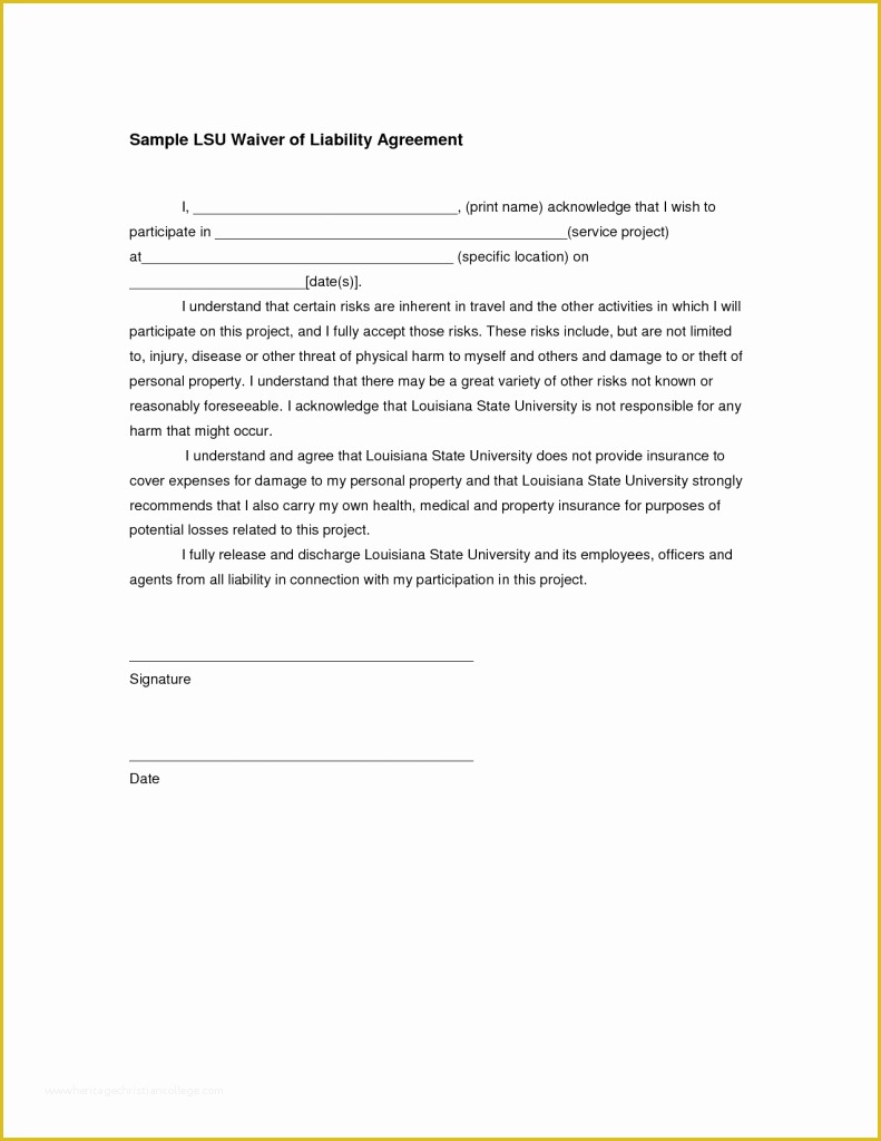 Free General Release form Template Of Liability Release form Template In Waiver