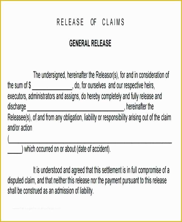 Free General Release form Template Of Liability Waiver form Canada Free Release Alluring