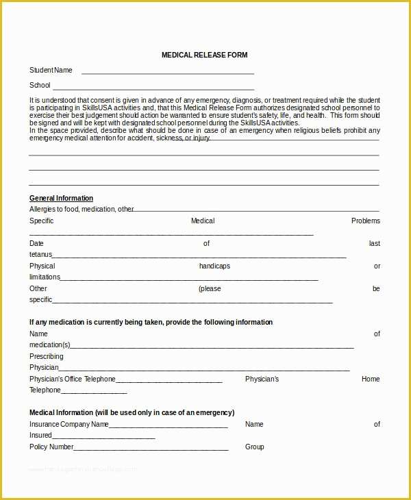Free General Release form Template Of Release Information form Template Jasifo
