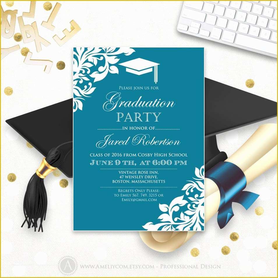 Free Graduation Party Invitation Templates Of Printable Graduation Party Invitation Template Blue Teal High