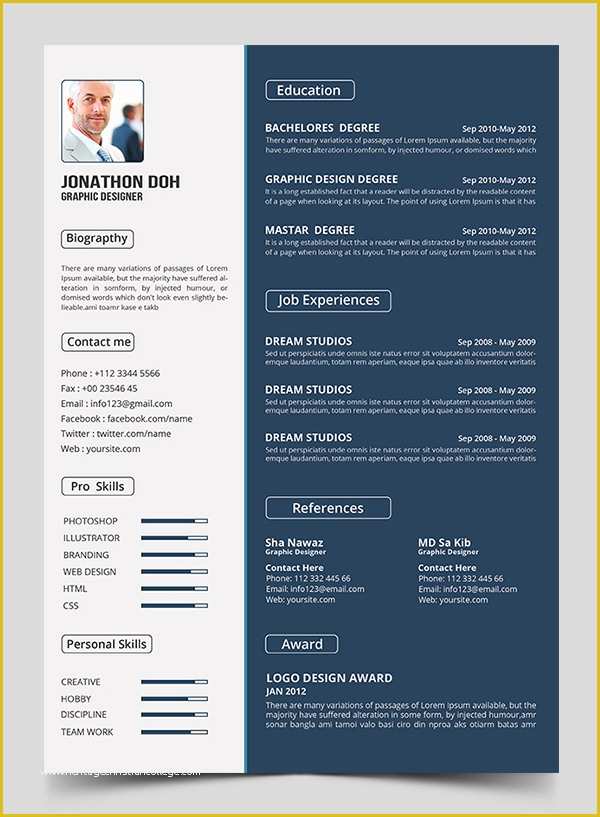 Free Graphic Design Resume Template Of 15 Free Elegant Modern Cv Resume Templates Psd