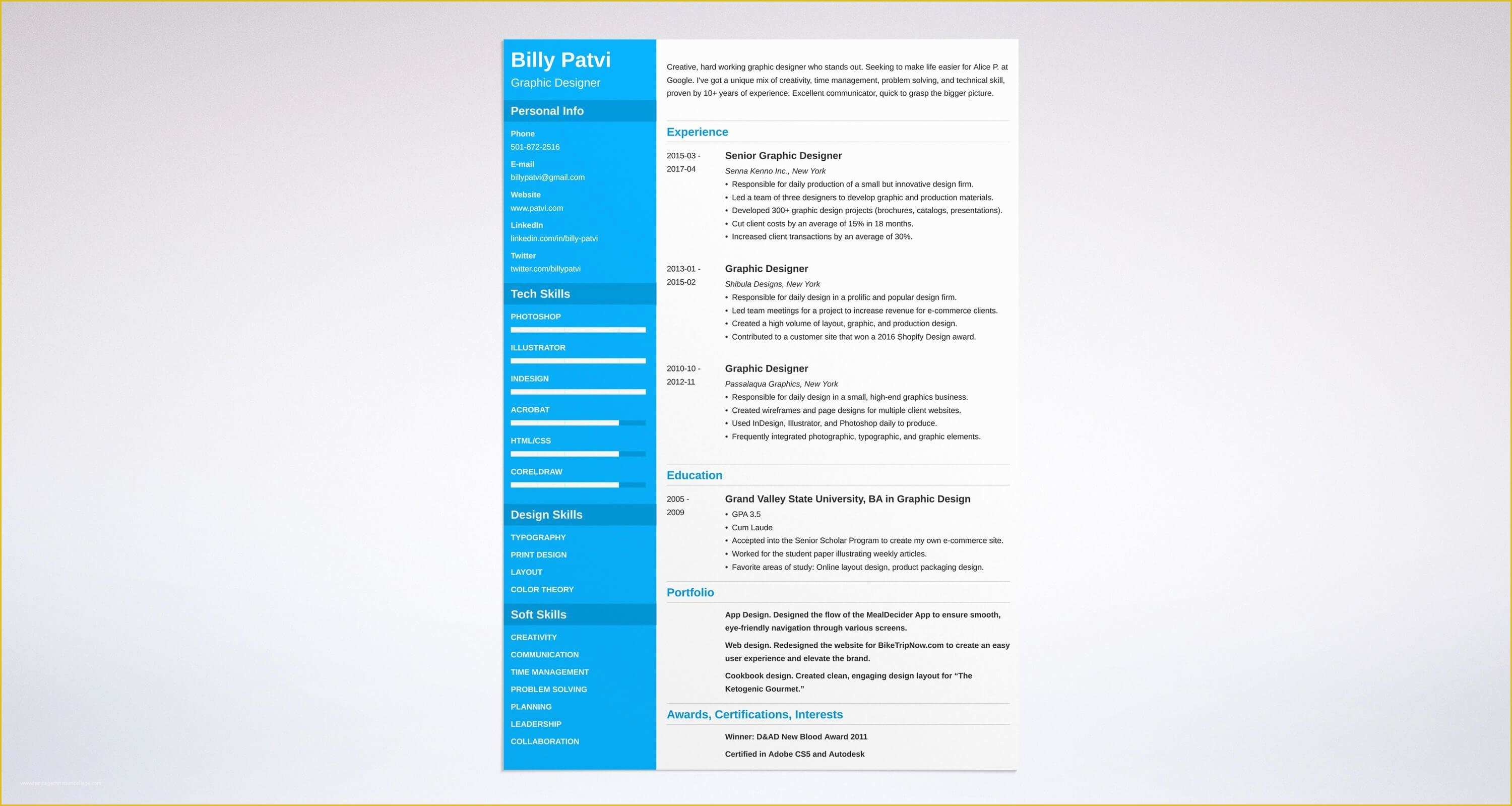 Free Graphic Design Resume Template Of Graphic Design Resume Sample &amp; Guide [ 20 Examples]