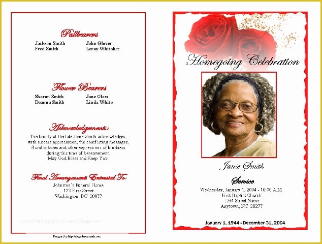 Free Homegoing Service Program Template Of Funeral Program Examples