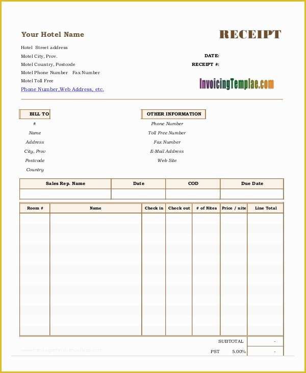 Free Hotel Receipt Template Of 5 Hotel Invoice Samples