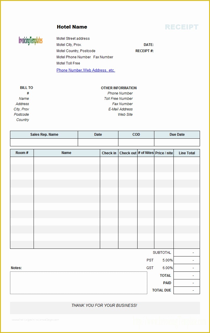 Free Hotel Receipt Template Of 6 Hotel Receipt Template