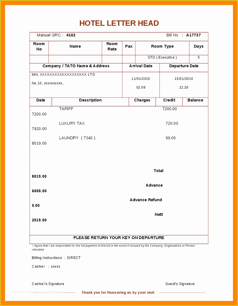 Free Hotel Receipt Template Of 7 Hotel Bill Receipt Blank