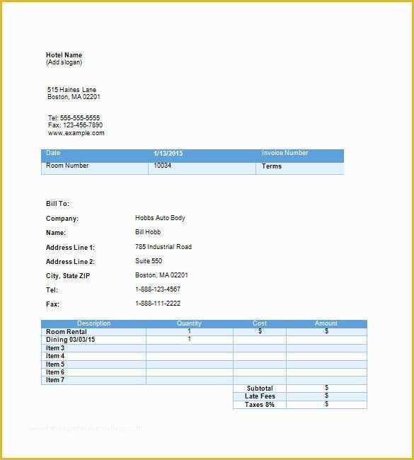 Free Hotel Receipt Template Of Hotel Invoice Template 17 Free Word Excel Pdf format