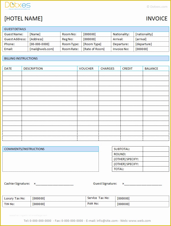 Free Hotel Receipt Template Of Hotel Invoice Template In Microsoft Word Dotxes