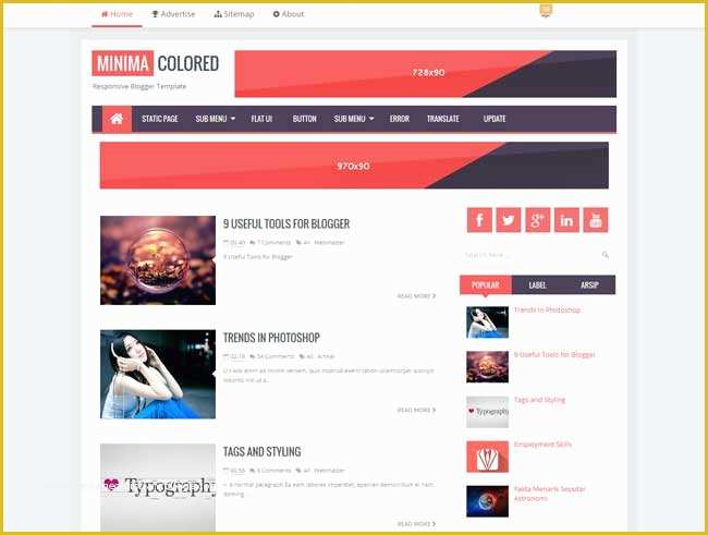 Free HTML Blog Templates Of Responsive Minima Colored Blogger Template Designsave