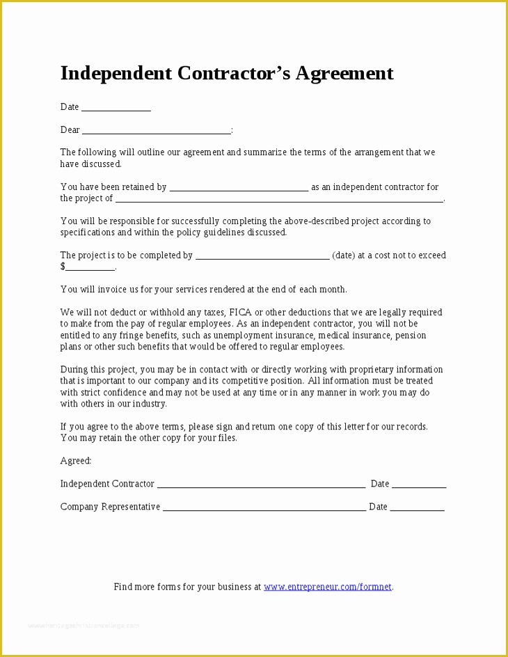Free Independent Contractor Template Of 7 Simple Independent Contractor Agreement