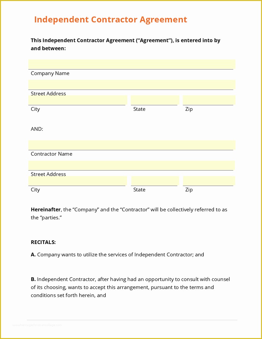 Free Independent Contractor Template Of Business form Template Gallery