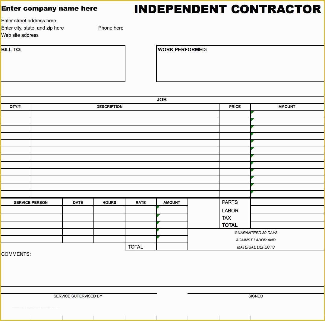 Free Independent Contractor Template Of Contractor Invoice Template Excel