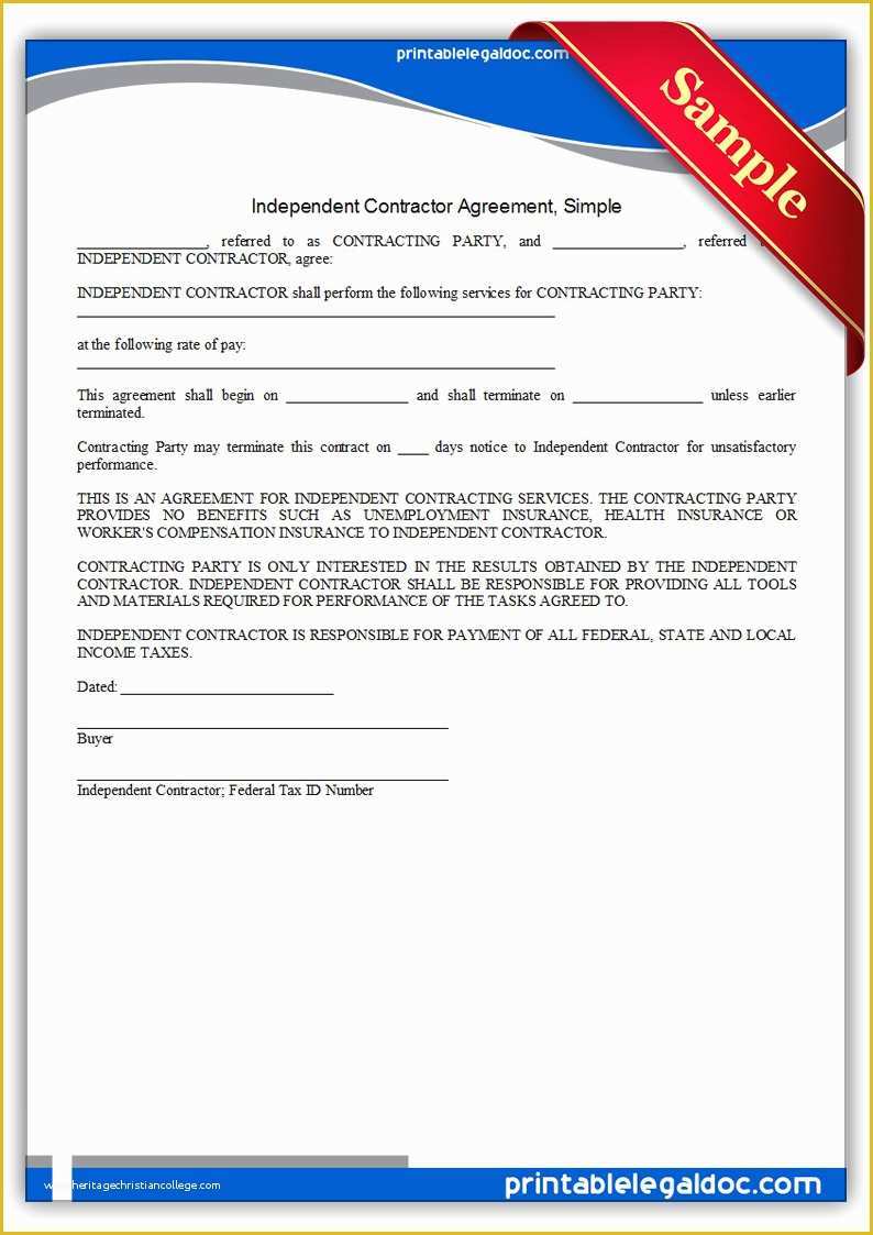 Free Independent Contractor Template Of Free Printable Independent Contractor Agreement Simple