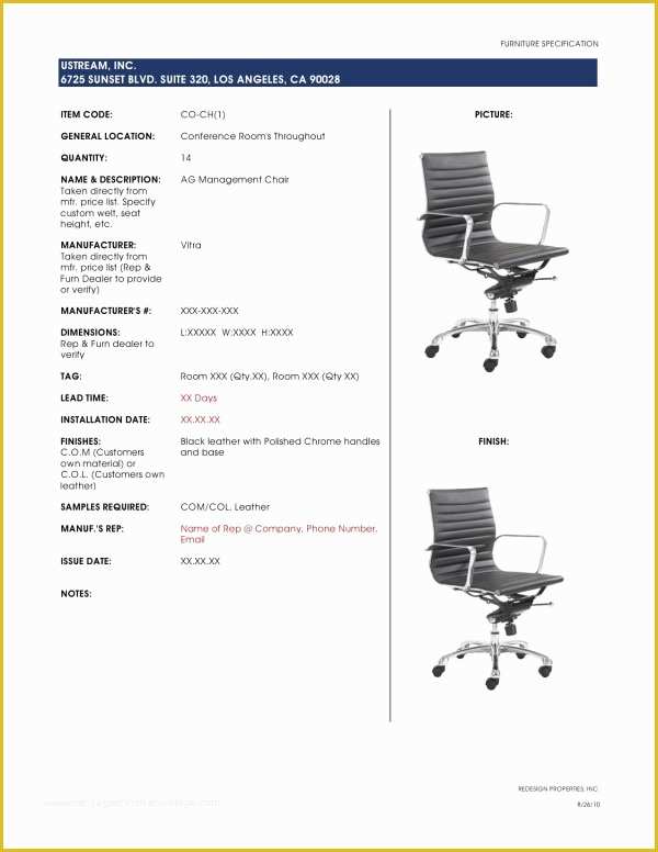 Free Interior Design Spec Sheet Template Of Furniture Spec Sheet Template Furniture Designs
