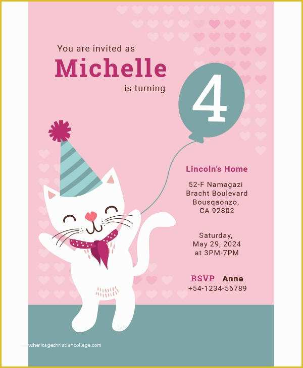 Free Invitation Templates for Mac Pages Of 12 Kitty Birthday Invitation Designs & Templates Psd