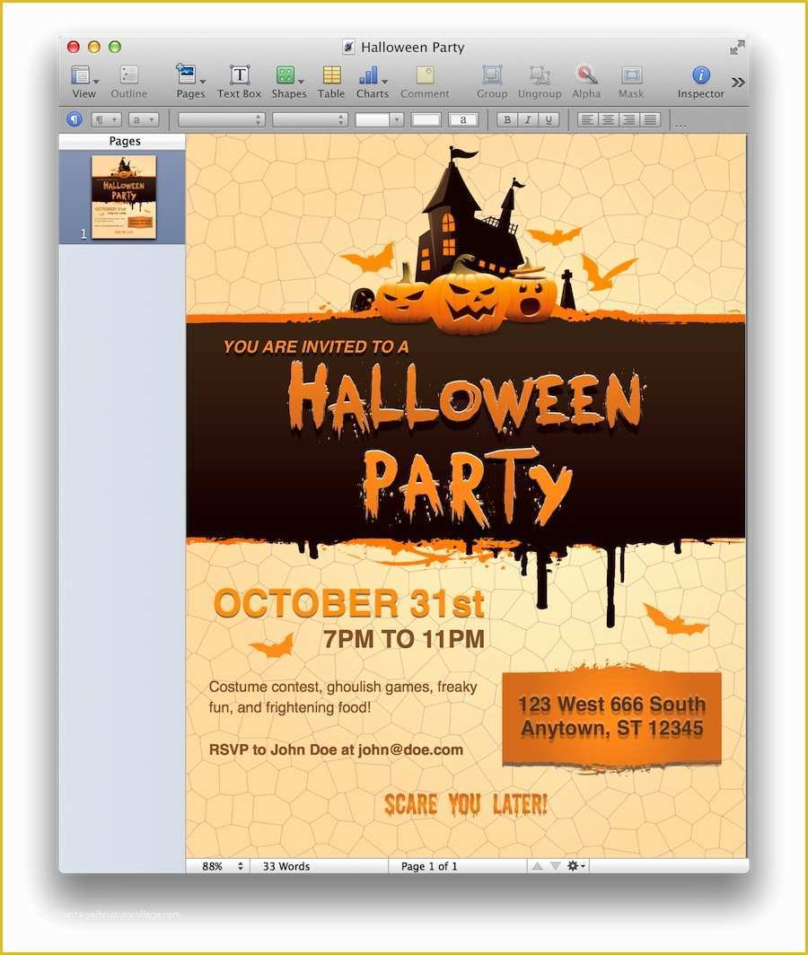 Free Invitation Templates for Mac Pages Of Halloween Party Invitation for Pages Mactemplates