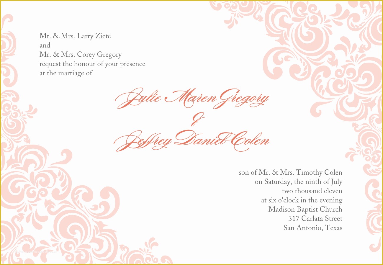 Free Invitation Templates for Word Of Baby Pink Wedding Invitation Template Word Document with