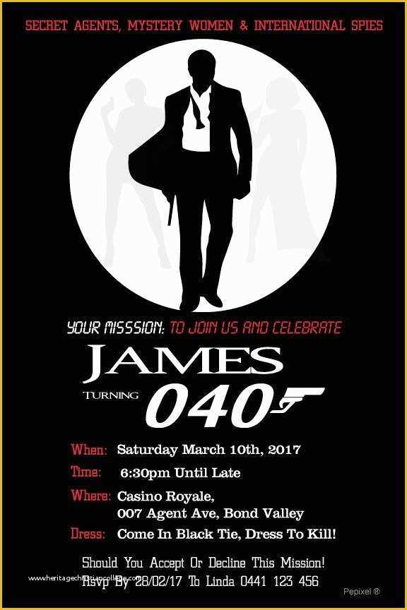 Free James Bond Invitation Template Of 40th Birthday Invitation 007 Spies James Bond