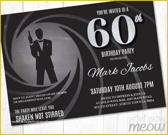 Free James Bond Invitation Template Of 60th Birthday Invite Party Invitation Instant by