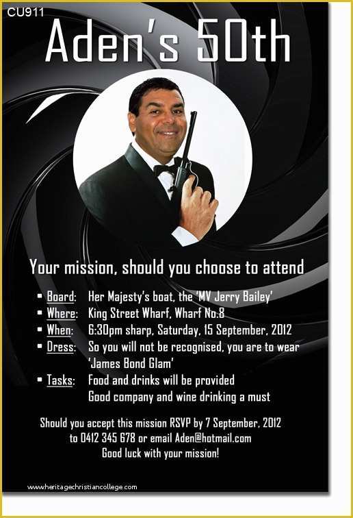 Free James Bond Invitation Template Of Cu911 James Bond themed Birthday Invitation Mens