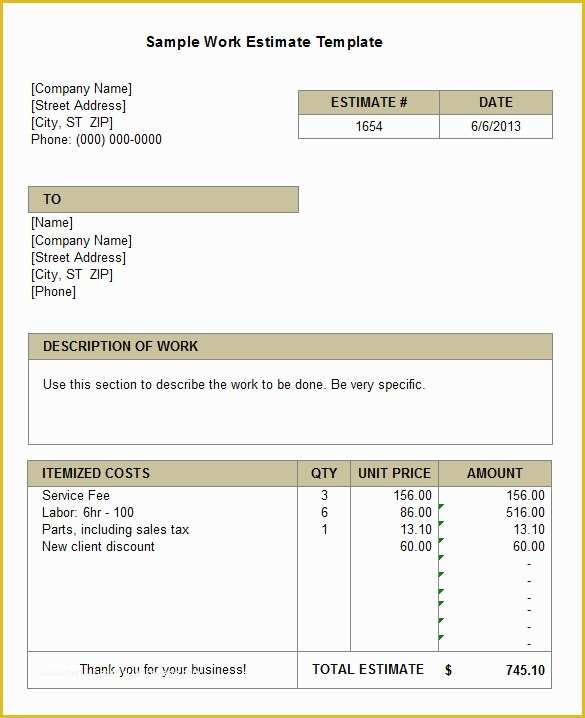 Free Job Proposal Templates Of 16 Sample Estimate Templates Doc Pdf Excel