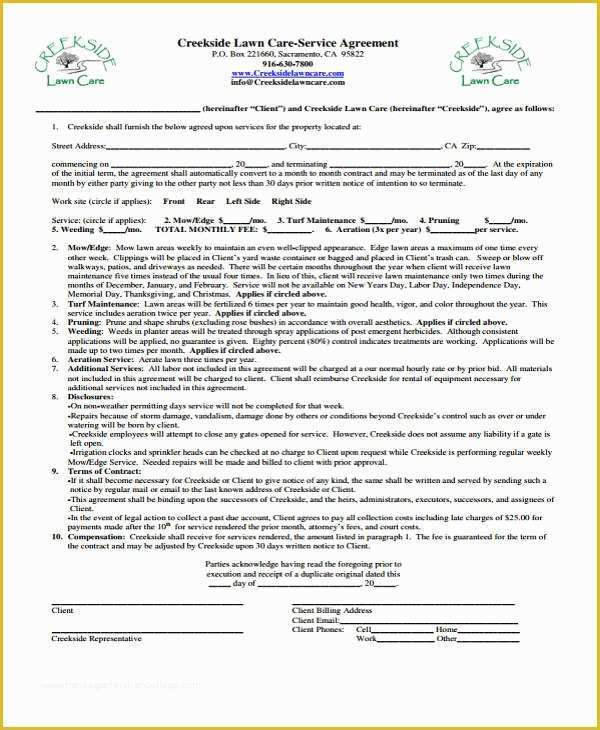 Free Landscape Maintenance Contract Template Of 10 Lawn Service Contract Templates Free Sample Example