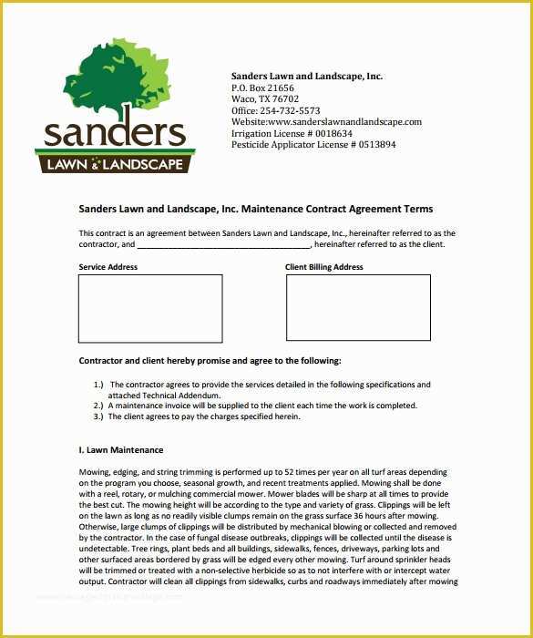 Free Landscape Maintenance Contract Template Of 10 Lawn Service Contract Templates to Download for Free