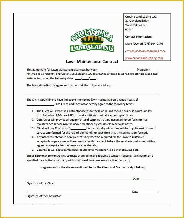 Free Landscape Maintenance Contract Template Of 9 Lawn Service Contract Templates – Free Word Pdf