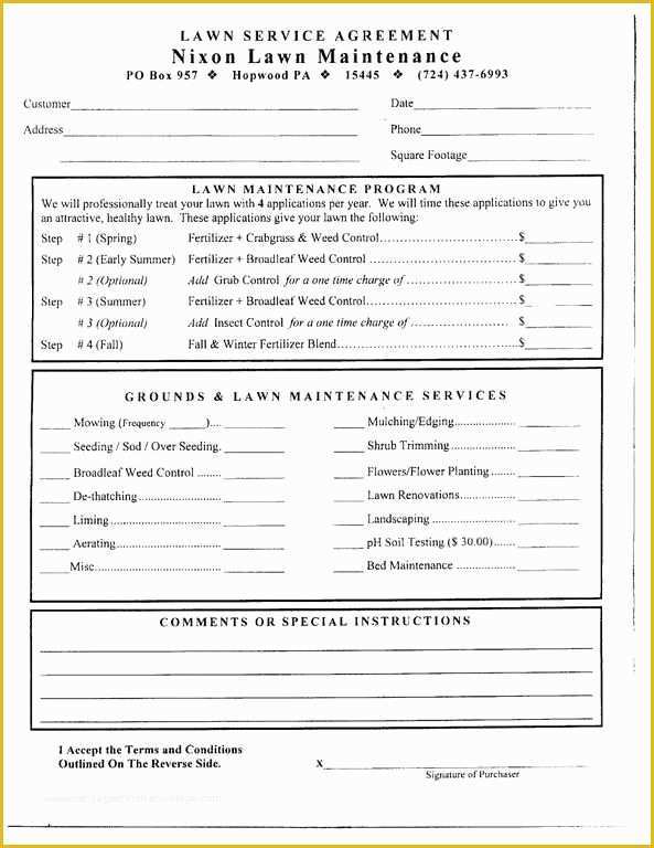 Free Landscape Maintenance Contract Template Of Free Printable Lawn Care Contract form Generic