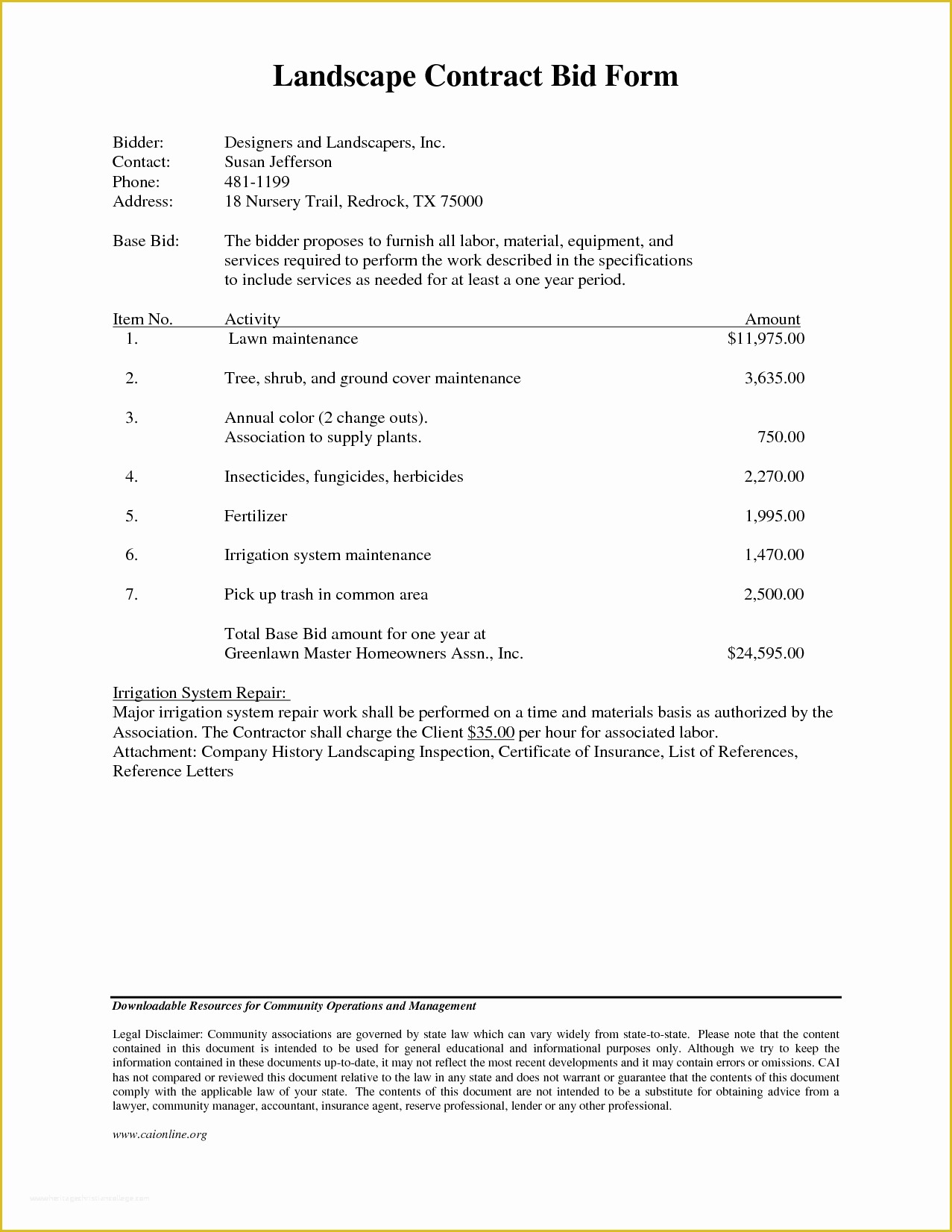 Free Landscape Maintenance Contract Template Of Landscape Bid Templates