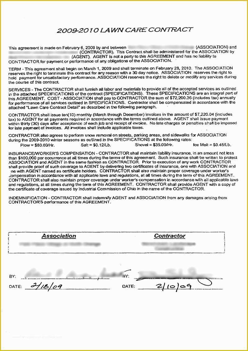 Free Landscape Maintenance Contract Template Of Lawn Care Contract Free Printable Documents