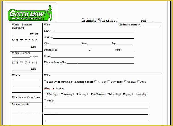 Free Landscape Maintenance Contract Template Of Lawn Care Estimate forms Free Printable