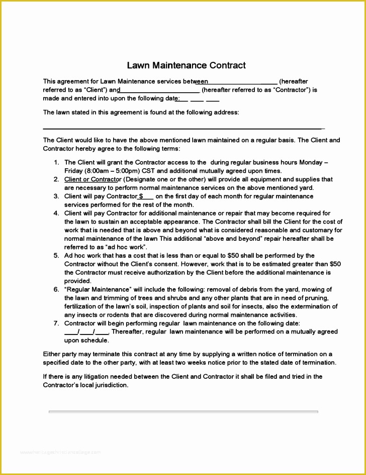 Free Landscape Maintenance Contract Template Of Lawn Maintenance Contract Free Download