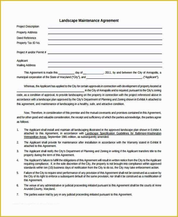 Free Landscape Maintenance Contract Template Of Sample Maintenance Contract forms 8 Free Documents In