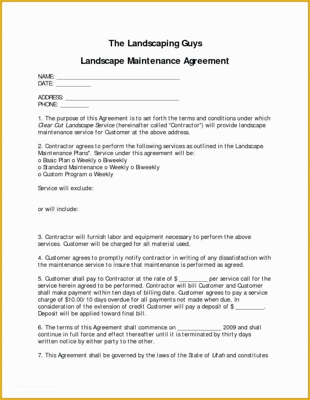 Free Landscape Maintenance Contract Template Of Template Equipment Maintenance Contract Template