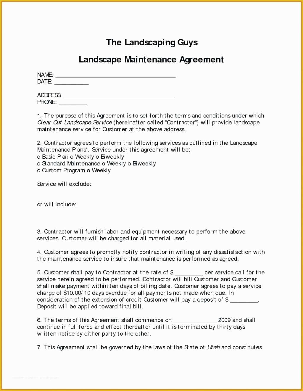 Free Landscape Maintenance Contract Template Of Template Equipment Maintenance Contract Template