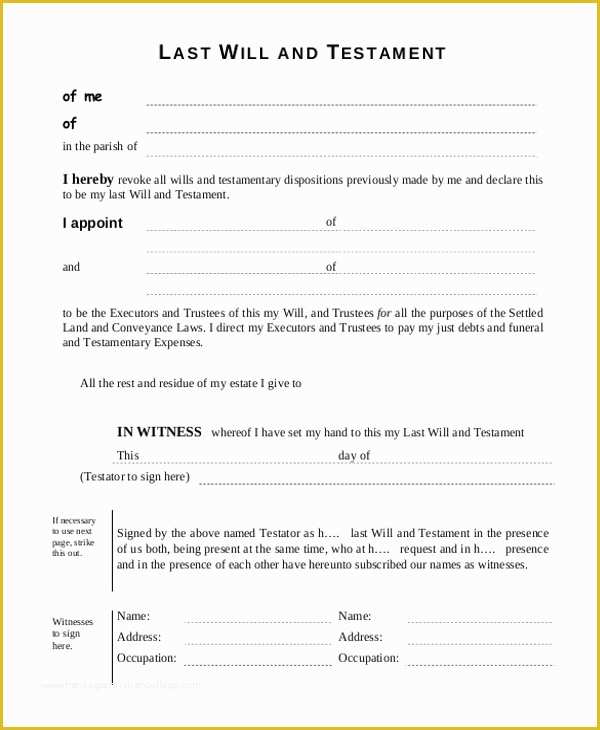 Free Printable Last Will And Testament Blank Forms Florida / Free