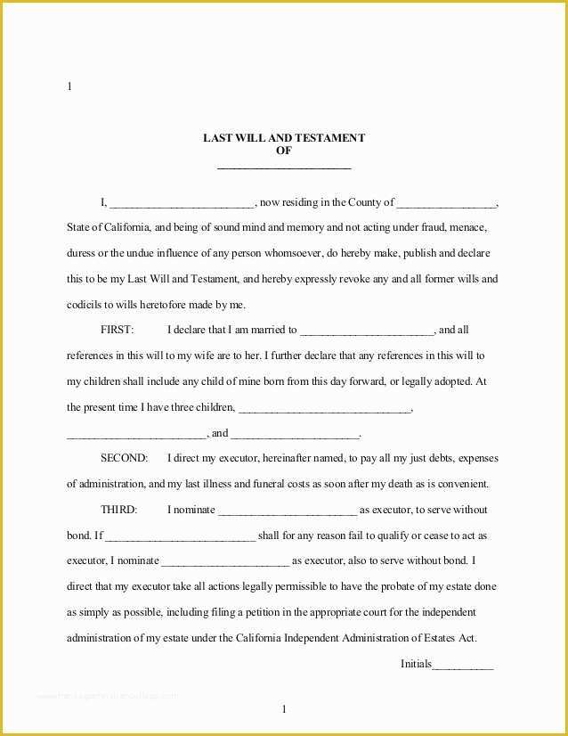 Free Last Will and Testament Template Pdf Of Free Printable Last Will and Testament form Generic