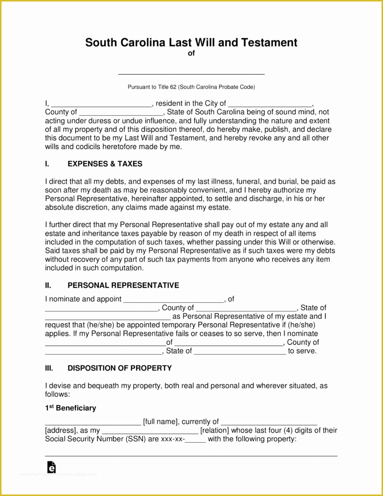 Free Last Will and Testament Template Pdf Of Free south Carolina Last Will and Testament Template Pdf